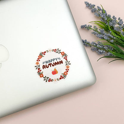 Happy Autumn Vinyl Sticker, Glossy Finish, Fall Autumn Season Sticker, Cozy Winter Weather Sticker, Fall Waterproof Laptop Vinyl Sticker