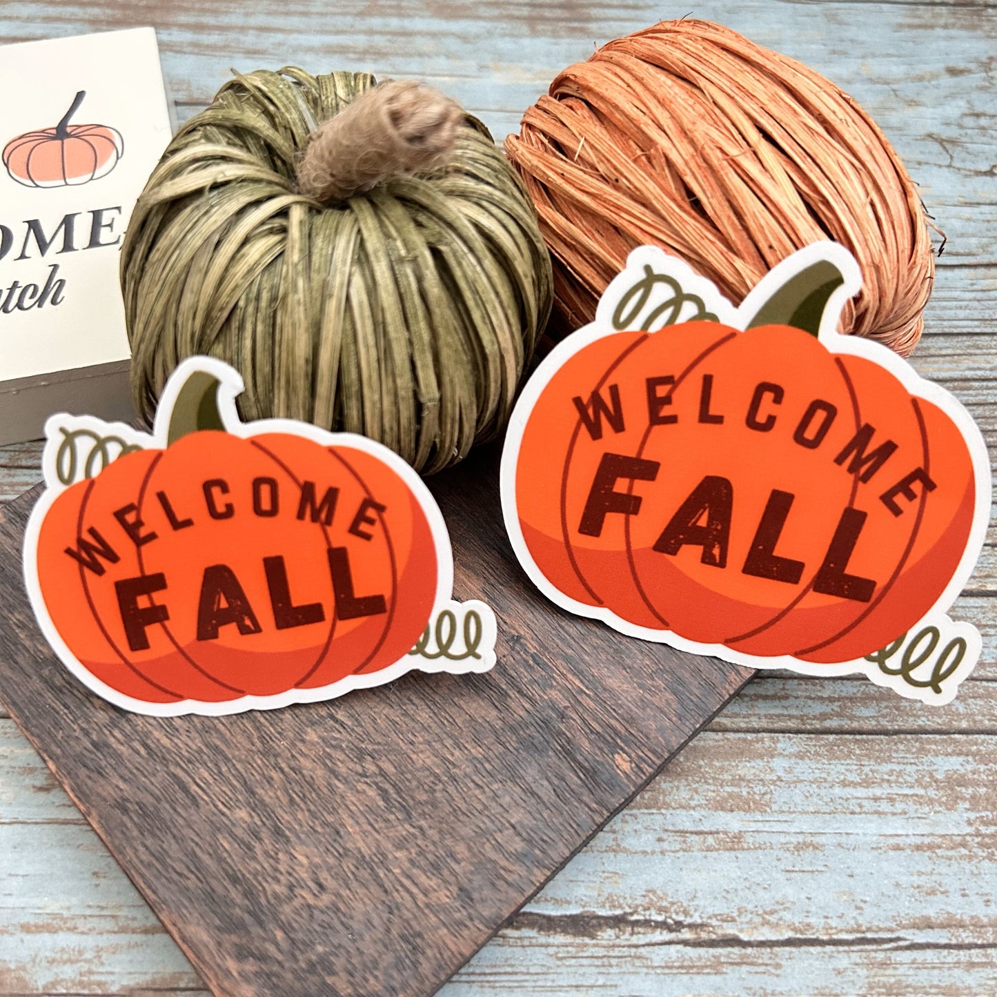 Welcome Fall Pumpkin Vinyl Sticker, Glossy Finish, Autumn Fall Season Sticker Cozy Fall Thanksgiving Pumpkin Fall Lover Laptop Vinyl Sticker