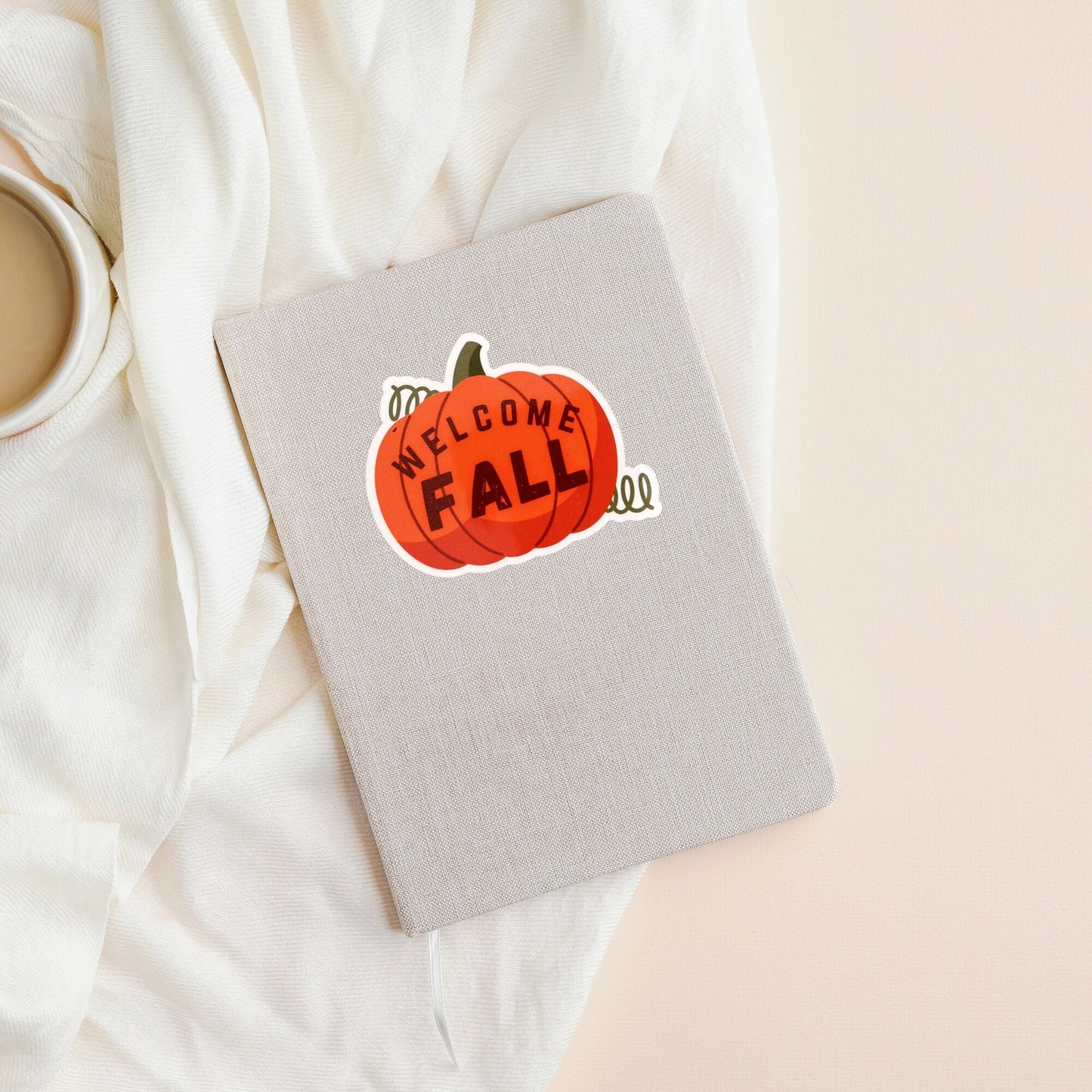 Welcome Fall Pumpkin Vinyl Sticker, Glossy Finish, Autumn Fall Season Sticker Cozy Fall Thanksgiving Pumpkin Fall Lover Laptop Vinyl Sticker